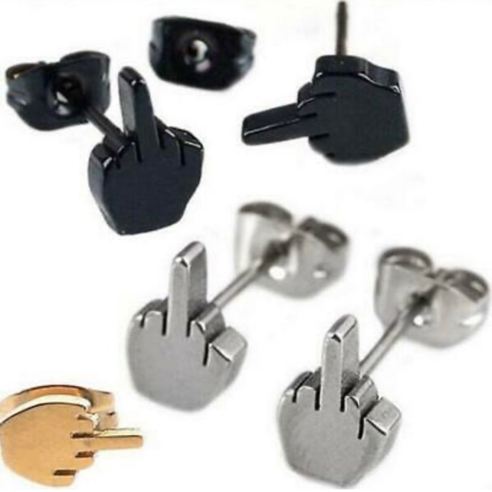 Stainless Steel Middle Finger Studs